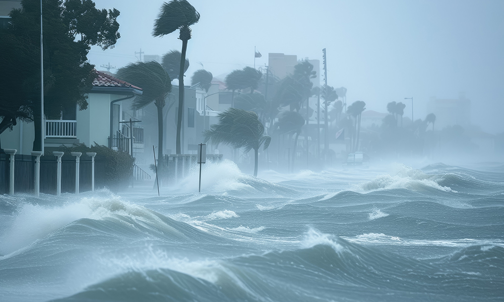 Blog - Hurricane Causing Water to Rise to Houses in a Tropical Area and Wind is Strong
